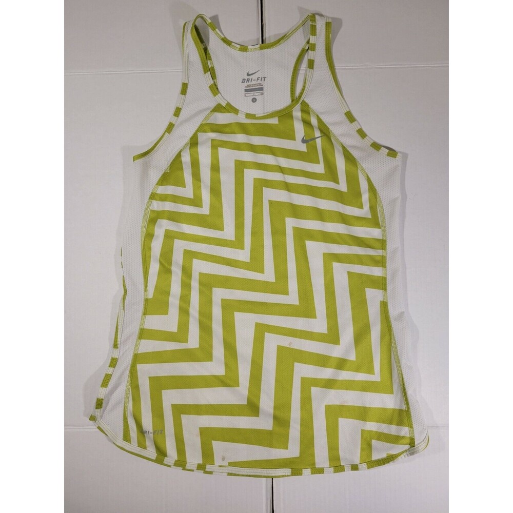 Nike Dri-Fit Womens Racer Back Athletic Tank Top Geometric Green Pattern Size S